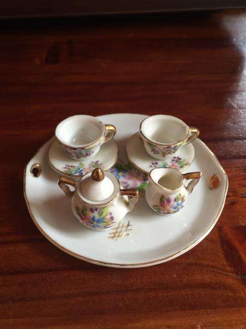 Vintage hand painted doll's tea set
