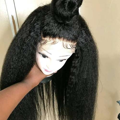 16 inch KINKY STRAIGHT BRAZILIAN HUMAN HAIR WIG