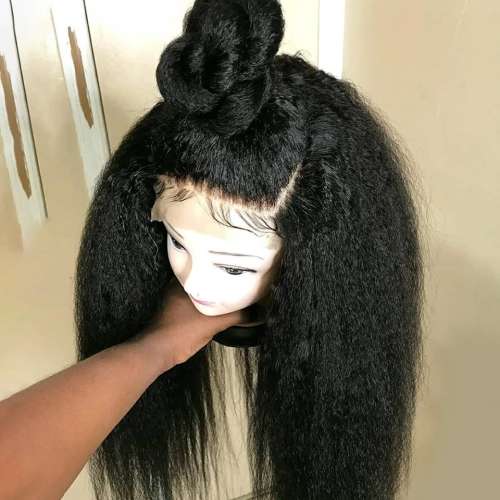 16 inch KINKY STRAIGHT BRAZILIAN HUMAN HAIR WIG
