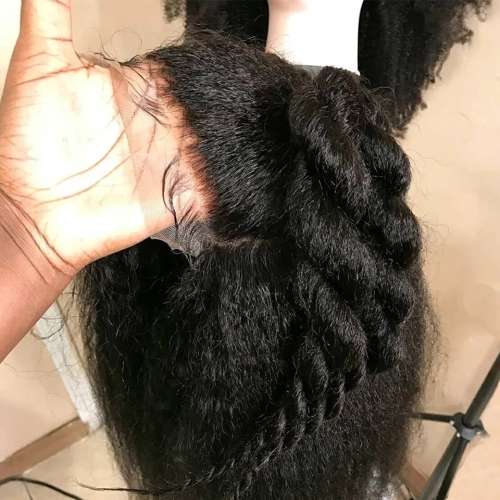 16 inch KINKY STRAIGHT BRAZILIAN HUMAN HAIR WIG