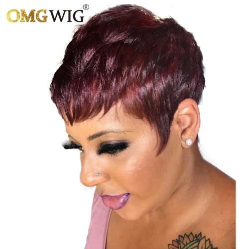 Pixie cut 100% human hair, purple