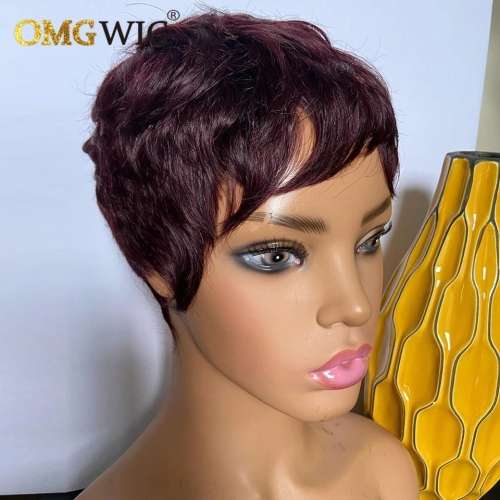 Pixie cut 100% human hair, purple