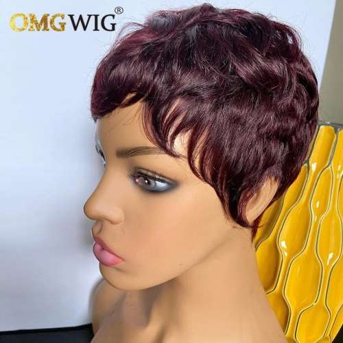 Pixie cut 100% human hair, purple