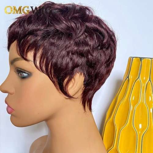 Pixie cut 100% human hair, purple