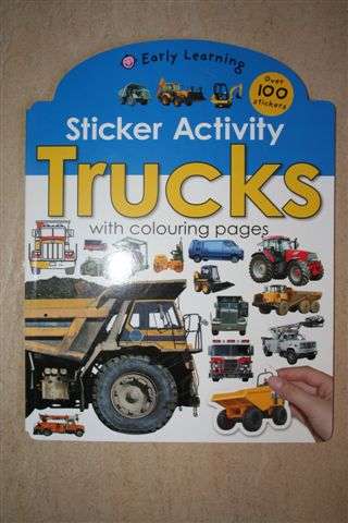 Truck sticker activity book with colouring pages, over 100 stickers, was R60 now R35