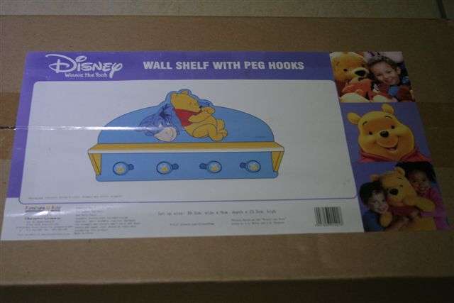 Winnie Pooh Wall Shelf with Peg hooks 39.3cm, x23.5cm