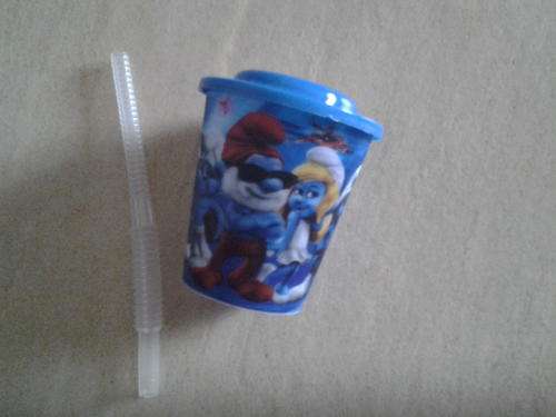Smurf Drinking glass/ cup with straw 8cm