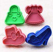 cookie/ Fondant plunger Cutters set of 4 handbag, hat, shoe, dress