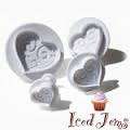 Veined heart Fondant plunger Cutter set of 4, B