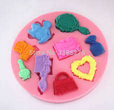 Silicone fondant / sugarpaste mould girly comb, mirror, handbag, mould size 10cm