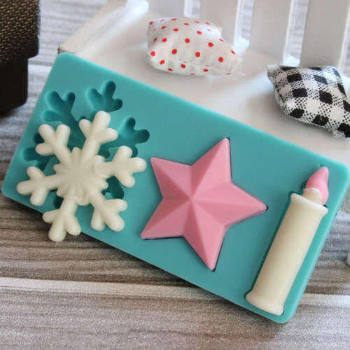 Candle, snowflake, star Silicone fondant mould, size of mould 9.5x4.5cm