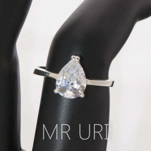 2 Carat Tear Cut, Cr Diamond, Solid 925 Silver, Ring Size 7