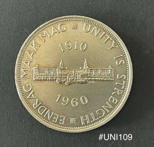 1960 Union of  South Africa - 5 Shilling Silver coin - Circulated, 26 Grams (UNI109)