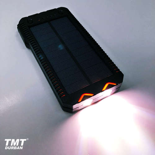 12 000mAh Solar Powerbank with Dual LED Flashlight & Electronic Cigarette Lighter