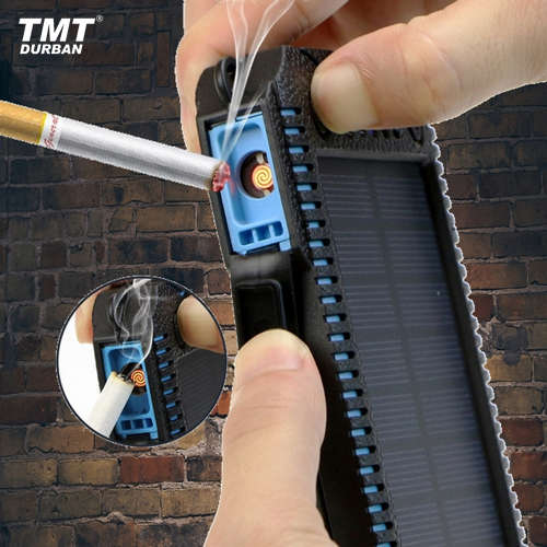 12 000mAh Solar Powerbank with Dual LED Flashlight & Electronic Cigarette Lighter
