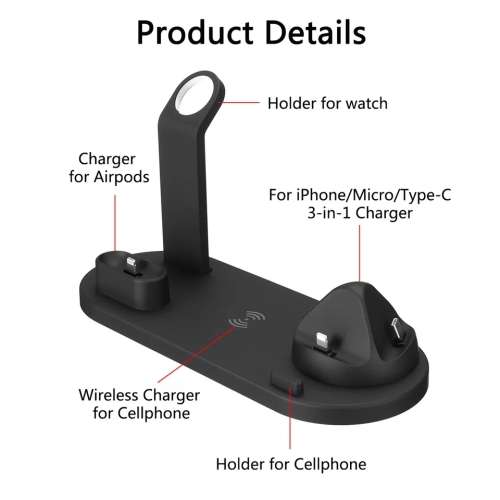 3 in 1 Wireless Charger Stand For IOS - Black
