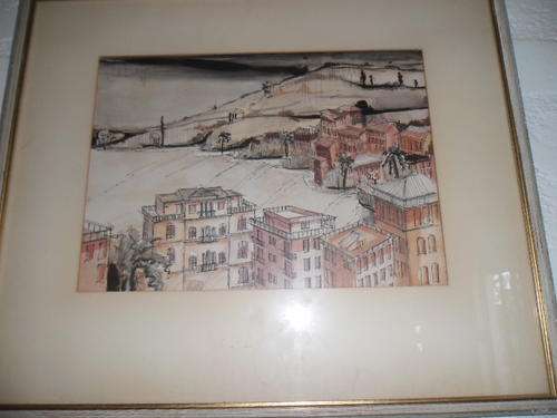 FRAMED WATERCOLOUR ( CITY LANDSCAPE) BEHIND GLASS FRAME