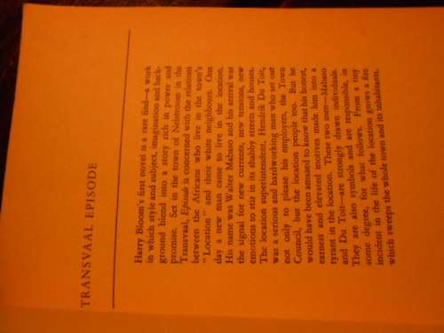 HARRY BLOOM - TRANSVAAL EPISODE - 1987 AFRICASOUTH PAPERBACKS