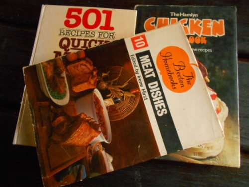 3 COOK BOOKS -  501 RECIPES QUICK MEALS:  HAMLYN CHICKEN COOKB:,  MEAT DISHES Beeton