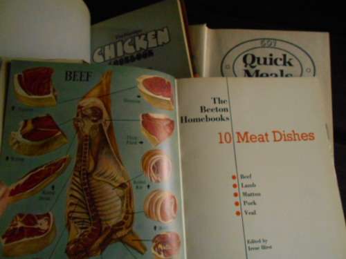 3 COOK BOOKS -  501 RECIPES QUICK MEALS:  HAMLYN CHICKEN COOKB:,  MEAT DISHES Beeton