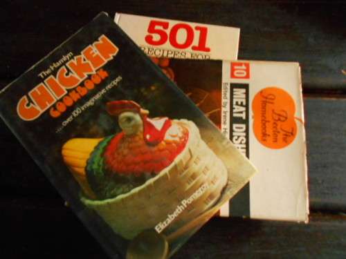 3 COOK BOOKS -  501 RECIPES QUICK MEALS:  HAMLYN CHICKEN COOKB:,  MEAT DISHES Beeton