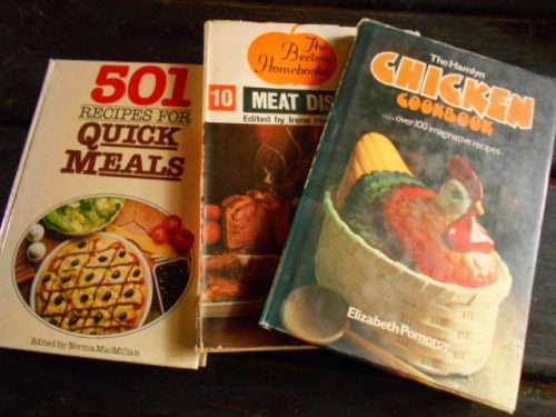 3 COOK BOOKS -  501 RECIPES QUICK MEALS:  HAMLYN CHICKEN COOKB:,  MEAT DISHES Beeton