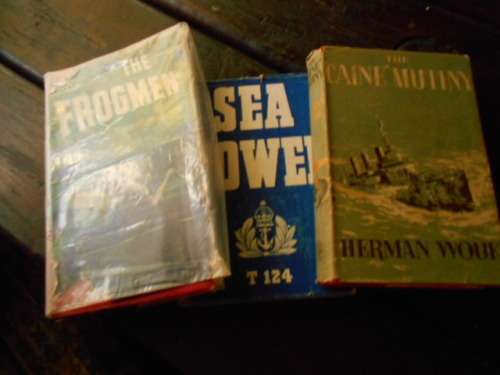 3 BOOKS: SEA POWER T124 1941, FROGMEN WARTIME - T WALDRON  1953 -  CAINE MUTINY - H WOUK 1951
