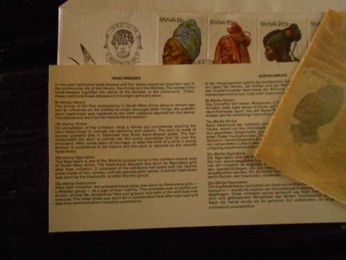 SET OF TWO  HEAD-DRESSES GROOTFONTEIN SWA  DAY COVERS HERERO 39  AND NKHUMBI 45 WITH UNUSED STAMPS