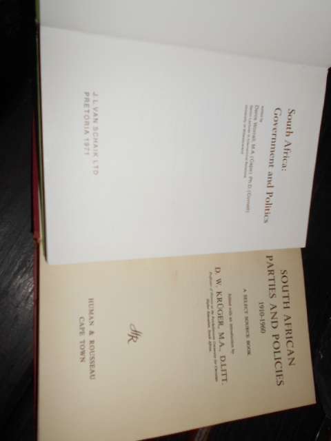 2 BOOKS - DW KRUGER - PARTIES & POLICIES SOURCE BOOK &  D WORRALL- GOVERNMENT andPOLITICS