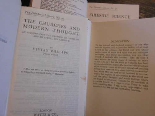 THINKERS LIBRARY 3 SMALL BOOKS -  CHURCHES, FIRESIDE SCIENCE, ON LIBERTY