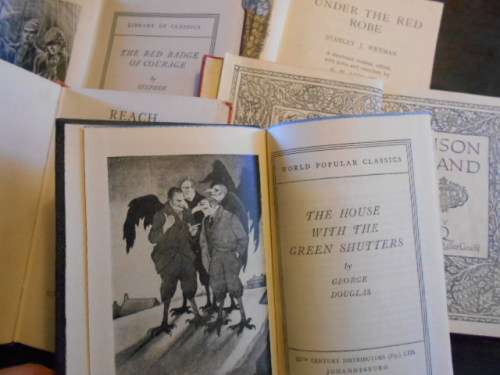 5 small story books - Poison island, Green shutters, Red badge courage, Reach for the sky,