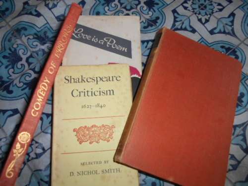 4 SHAKESPEARE BOOKS  - COMEDY OF ERRORS 1908, LOVE IS A POEM, TALES, CRITICISM