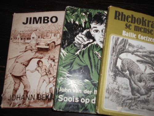 3 BOOKS - JIMBO - J BEKKER,  RHEBOKRANT SE MENSE - B COETZEE,  SOOIS OP DIE PLAAS J VD BERG