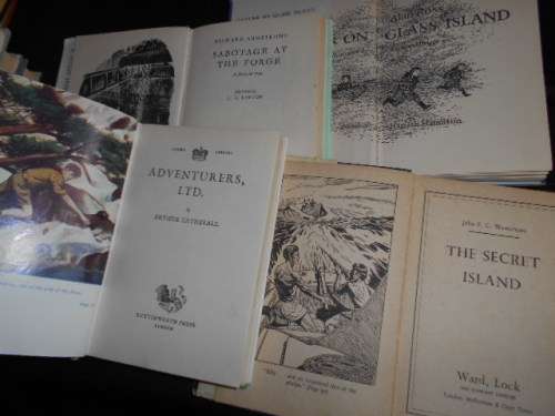 4 BOOKS:   SABOTAGE FORGE, SECRET ISLAND,   ADVENTURERS and DANGER GLASS ISLAND