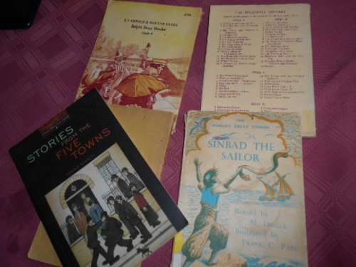 5 softbacks:Uncle Tom`s Cabin, Stories 5 towns, Prisoner of Zenda, Buccaneers, Sinbad the Sailor
