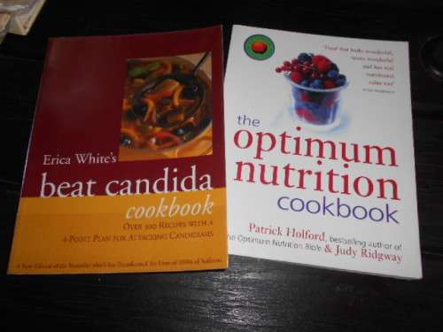 2 HEALTH COOKBOOKS OPTIMUM NUTRITION  and BEAT CANDIDA  BY E WHITE