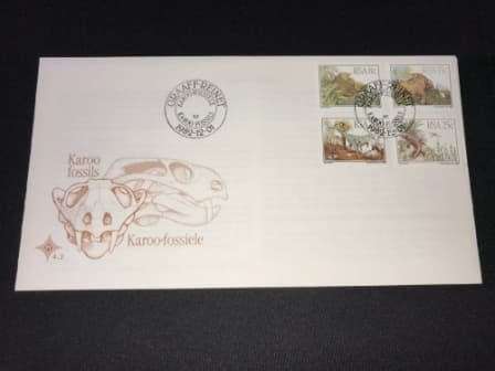 South Africa 1stday Cover - No. 4.2  with card and 4 unused stamps - KAROO FOSSILS GRAAFF-REINET