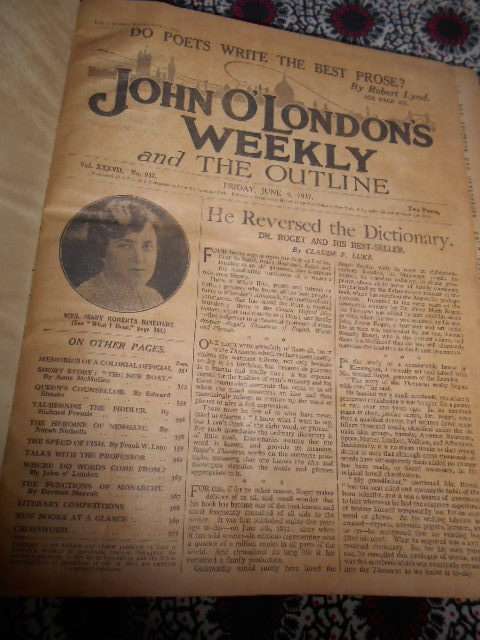 JOHN O`LONDONS WEEKLY-  ONE BINDED VOLUME XXXVII  FROM JUNE - OCT 1937 (Old Literary newspapers)