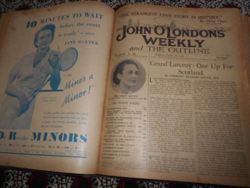JOHN O`LONDONS WEEKLY-  ONE BINDED VOLUME XXXVII  FROM JUNE - OCT 1937 (Old Literary newspapers)