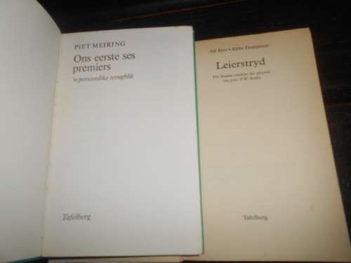 2 BOEKE -   1  LEIERSTRYD (RIES & DOMISSE)  &  PIET MEIRING ONS EERSTE 6 PREMIERS
