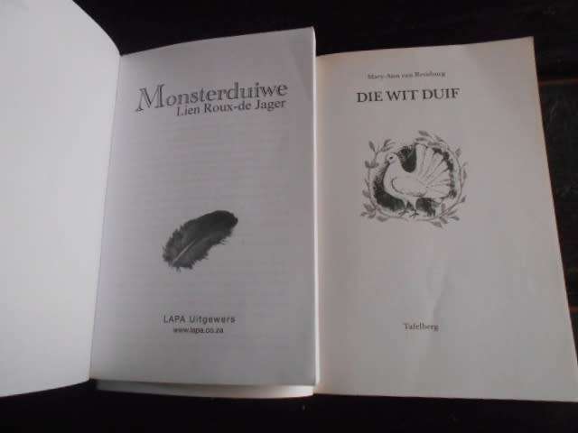 2 kinder storie sagtebande - Monsterduiwe L Roux-de jager  & Die Wit Duif M van Rensburg