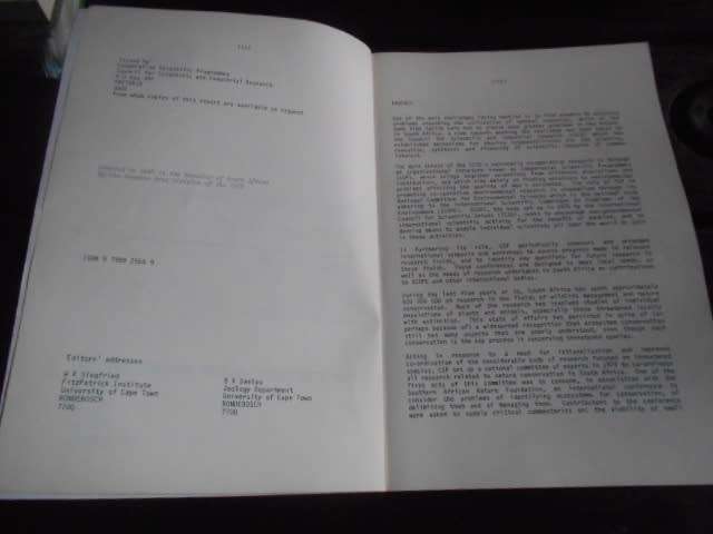 CONSERVATION OF ECOSYSTEMS THEORY & PRACTICE - WG SIEFRIED & BR DAVIES 1982