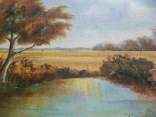 LOVELY RIVER LANDSCAPE  OIL PAINTING IN FRAME BY JOEY WHITTINGHAM DURBAN