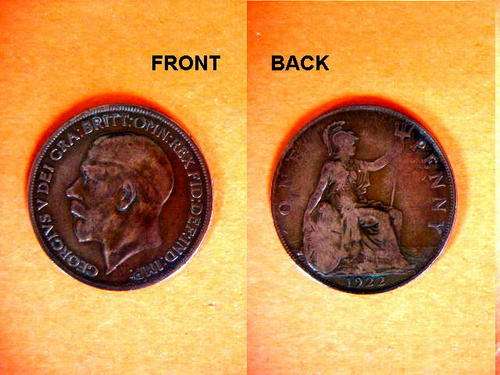 1922 GREAT BRITIAN ONE PENNY