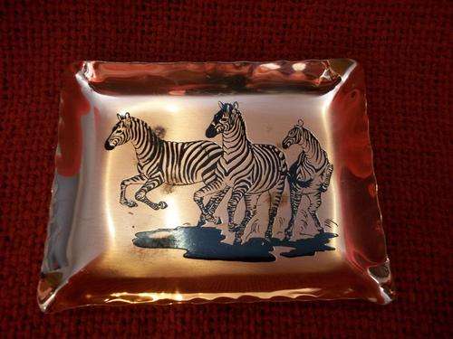 COPPER Ashtray, with Zebra's, FREE POSTAGE!!!