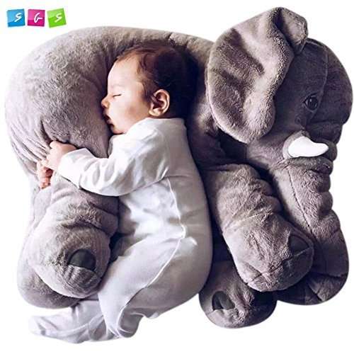 Baby Stuffed Elephant Plush Pillow Grey - Large