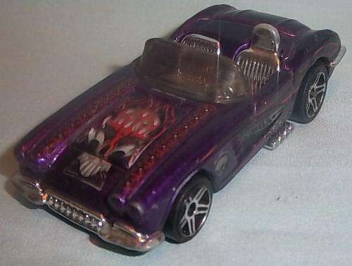 A PURPLE '58 CORVETTE BY HOTWHEELS, BONNET OPENS