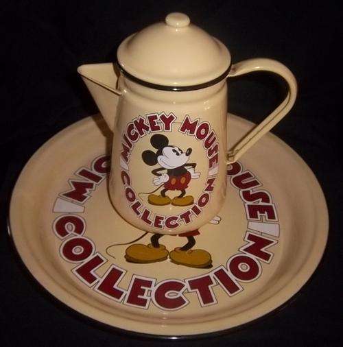 A VERY NICE ENAMEL MICKEY THE MOUSE TEA POT WITH TRAY