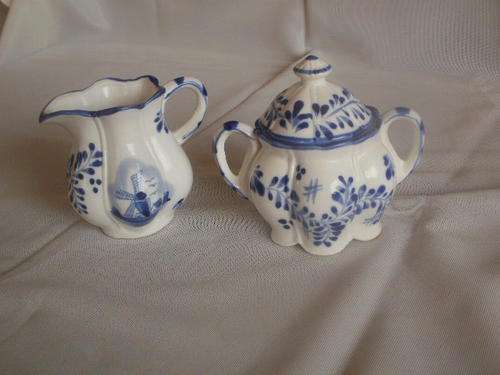 Hand Painted Holland sugar bowl and creamer