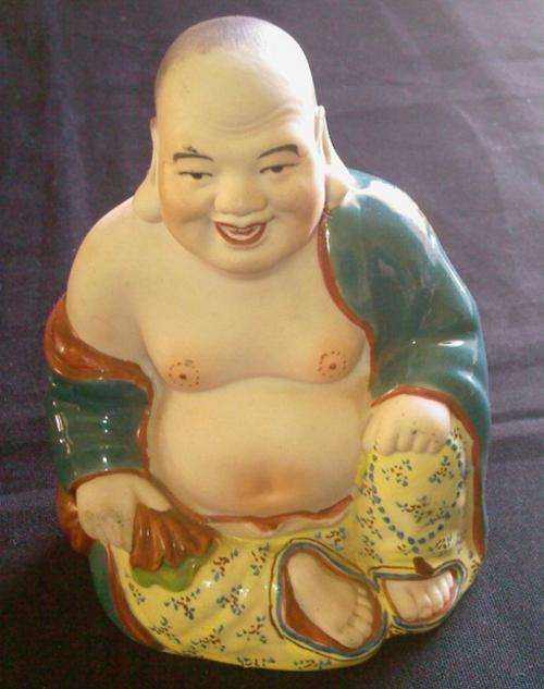 A VERY NICE LAUGHING BUDDHA, MAKERS MARKS ON IT